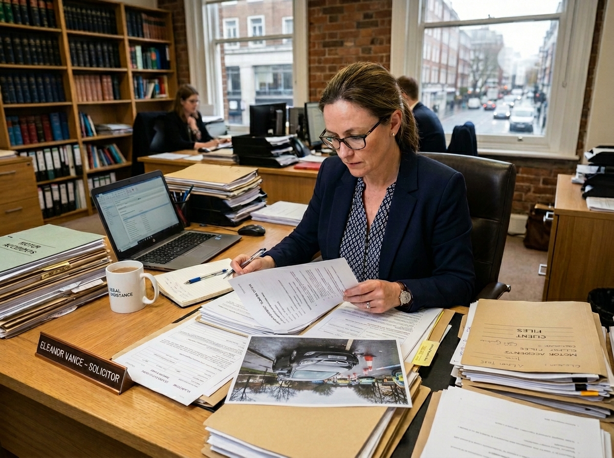 solicitor reviewing road accident claim documents UK 2026